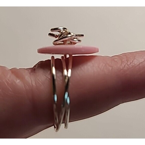 NEW Handmade Artisian Wire Wrap Style Ring Pink  Silvertone Size 8 - Picture 5 of 5
